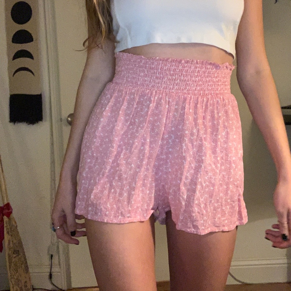 pink floral flow shorts